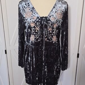 Style & Co Women's Crushed Velvet Peasant Blouse In Dark Gray
